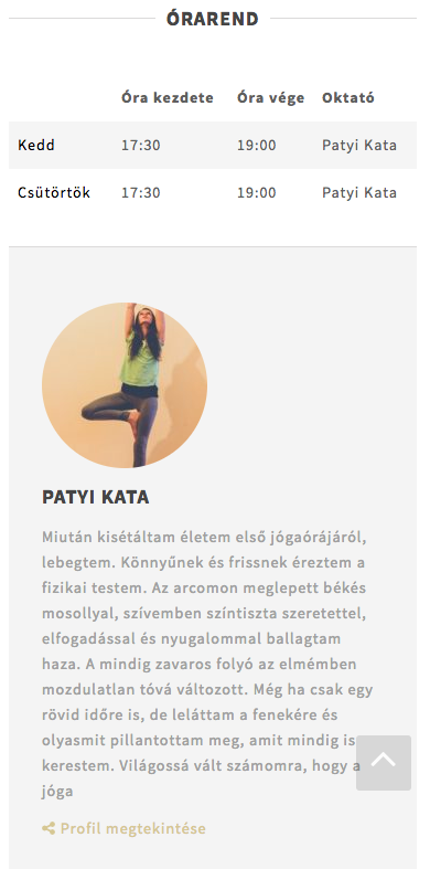 Yoga óra adatlap